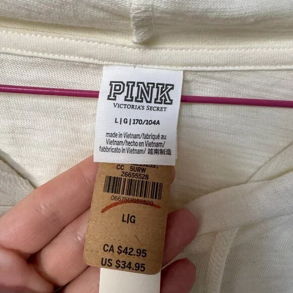 Victoria's Secret PINK Cream Full Zip Hoodie New With Tags Size Large Light - Picture 6 of 7